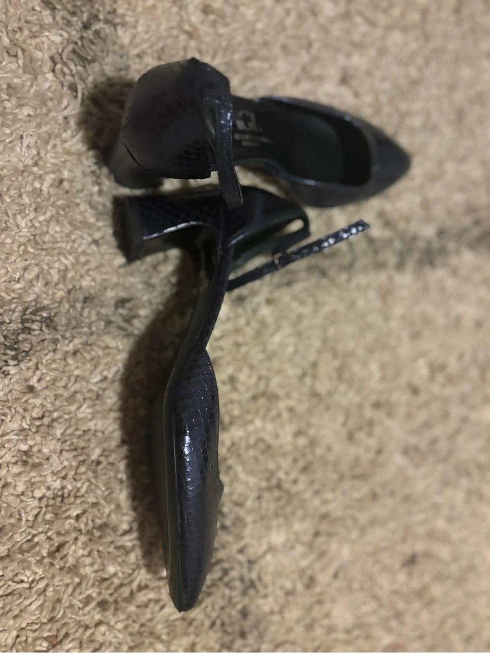 AGL Attilio Giusti Leombruni Navy Snakeskin Embossed Leather Ankle Strap 39.5